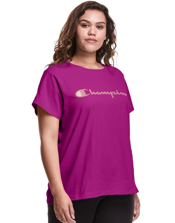 Champion T-Shirt Dames - Roze - Plus Classic Script Logo ( 162083-IDP )